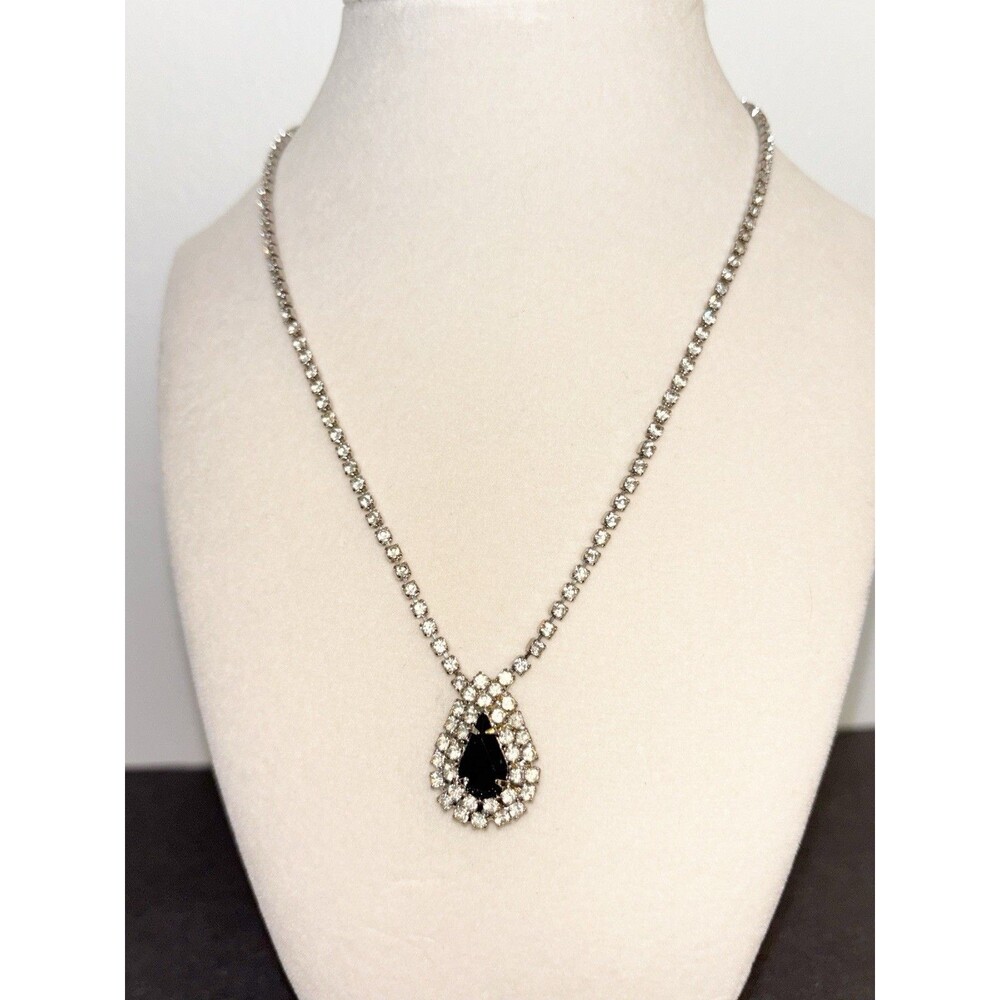 Eisenberg Ice Necklace 16” With Black And Faux Diamond Pendant